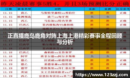 正直播鹿岛鹿角对阵上海上港精彩赛事全程回顾与分析